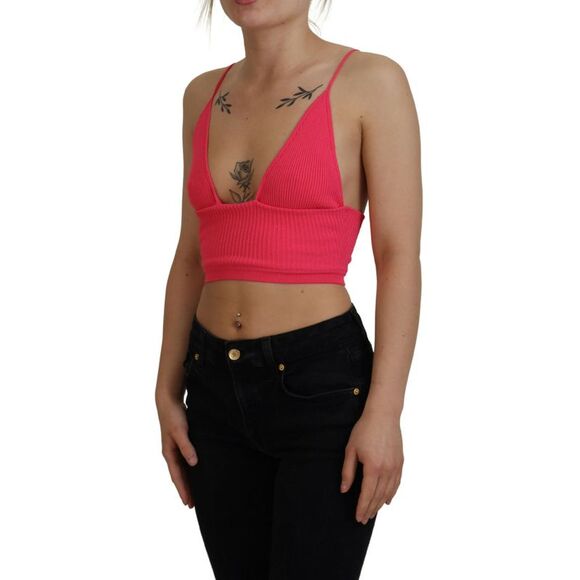 Dsquared² Pink Ribbed Knit Bra Cropped Spaghetti Strap Women's Top (Pre-Owned) - Picture 2 of 5